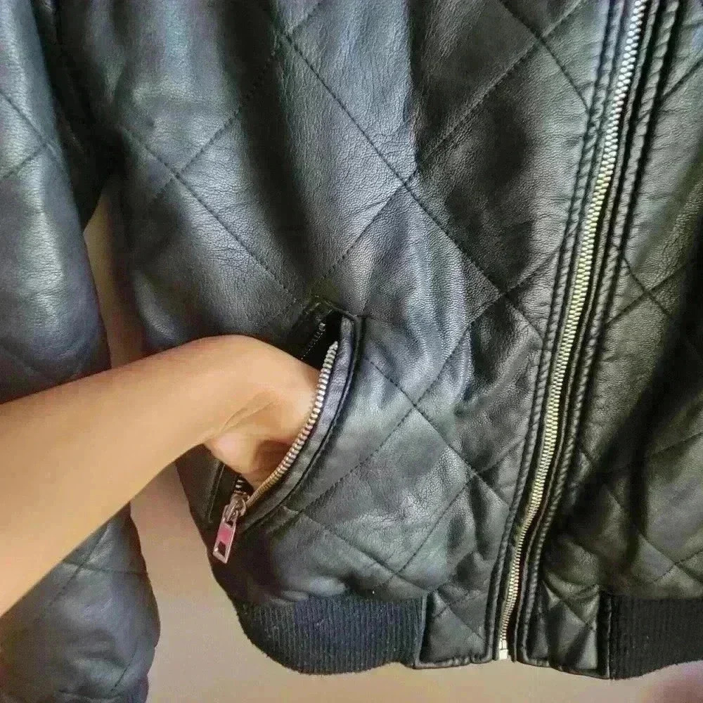 Ci Sono by Cabalini Women's quilted faux Leather Jacket M Black Full Zip Biker - Picture 6 of 12